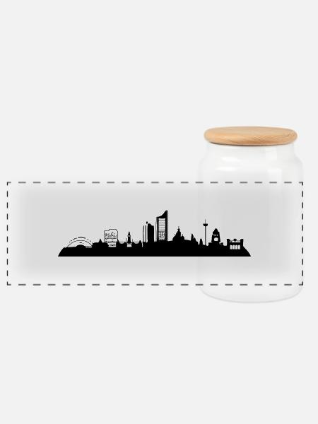 Leipzig Skyline - Panorama Keksdose mit Holzdeckel - Weiß