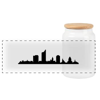 Skyline Leipzig - Panorama Keksdose mit Holzdeckel - Weiß - Vorne