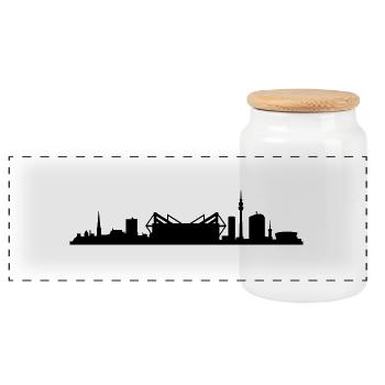 Skyline Dortmund Stadion - Panorama Keksdose mit Holzdeckel - Weiß - Vorne