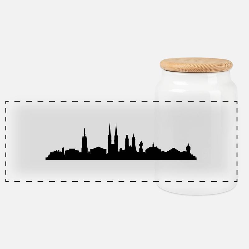 Skyline Halle / Saale - Panorama Keksdose mit Holzdeckel - Weiß