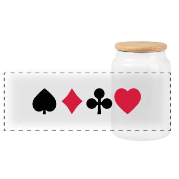 playing cards - Panoramic Cookie Jar with Wooden Lid - white - Front