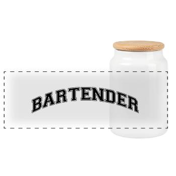 bartender college style curved logo - Panoramic Cookie Jar with Wooden Lid - white - Front