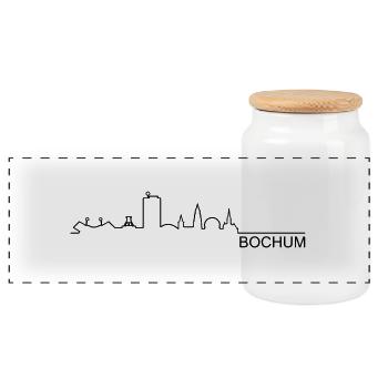 Skyline Bochum Linie - Panorama Keksdose mit Holzdeckel - Weiß - Vorne
