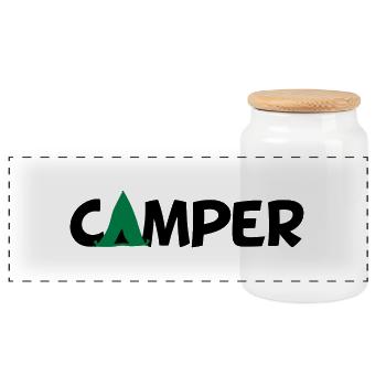 camp , camping, camping , caravan, trekking , hiki - Panorama Keksdose mit Holzdeckel - Weiß - Vorne