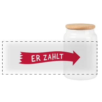 ER ZAHLT - Panorama Keksdose mit Holzdeckel - Weiß - Vorne
