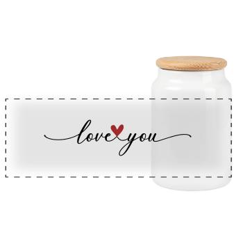 Love You Font Heart - Panoramic Cookie Jar with Wooden Lid - white - Front