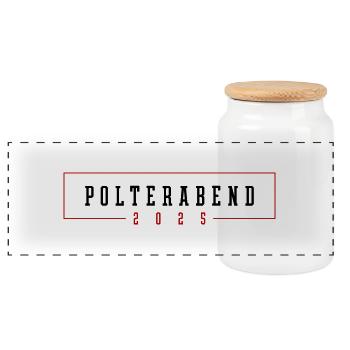 Polterabend 2025 - Panorama Keksdose mit Holzdeckel - Weiß - Vorne