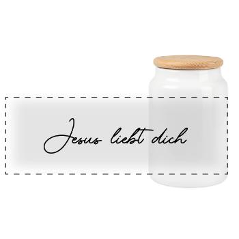 Jesus loves you - Panoramic Cookie Jar with Wooden Lid - white - Front
