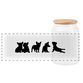 Frenchie-Collection - freie Farbwahl - Panorama Keksdose mit Holzdeckel - Weiß - Vorne