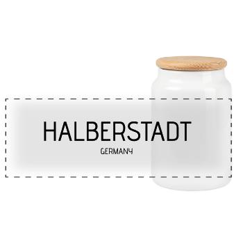 Halberstadt - Panorama Keksdose mit Holzdeckel - Weiß - Vorne