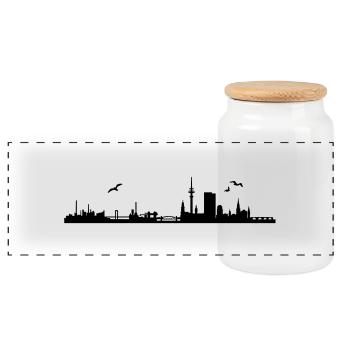 Hamburg skyline - Panoramic Cookie Jar with Wooden Lid - white - Front