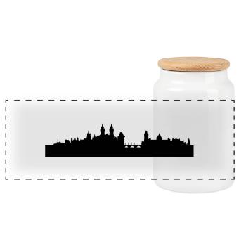 Skyline Prag - Panorama Keksdose mit Holzdeckel - Weiß - Vorne