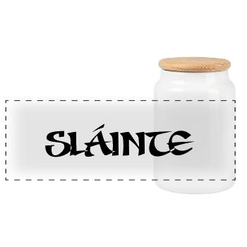 Slainte text uk - Panoramic Cookie Jar with Wooden Lid - white - Front