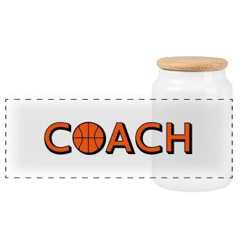 Basketball Coach Logo Design - Panoramic Cookie Jar with Wooden Lid - white - Front