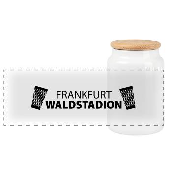 FRANKFURT WALDSTADION – Fussball Apfelwein Gerippt - Panorama Keksdose mit Holzdeckel - Weiß - Vorne