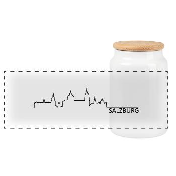 Skyline Salzburg Silhouette Name - Panorama Keksdose mit Holzdeckel - Weiß - Vorne