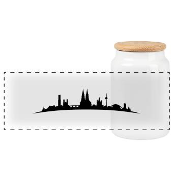 Skyline Köln Bogen - Panorama Keksdose mit Holzdeckel - Weiß - Vorne