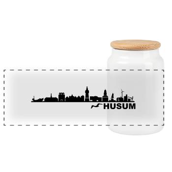 Skyline - Küste Husum - Panorama Keksdose mit Holzdeckel - Weiß - Vorne