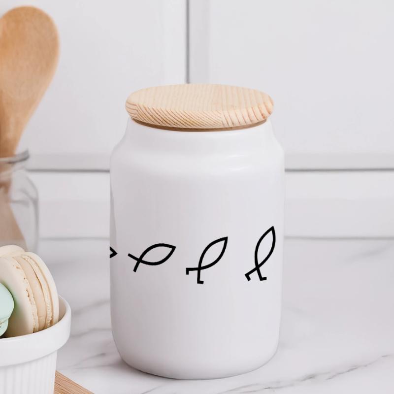 Evolution Fish Panoramic Cookie Jar with Wooden Lid