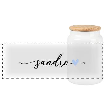 Sandro Name Calligraphy Font - Panoramic Cookie Jar with Wooden Lid - white - Front