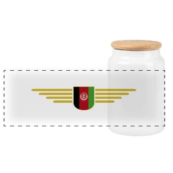 Afghanistan Design – Pride and Culture - Panoramic Cookie Jar with Wooden Lid - white - Front
