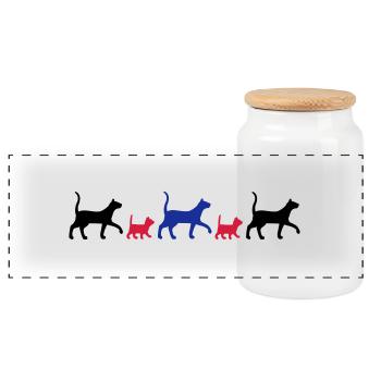 Big cat and small cat - Panoramic Cookie Jar with Wooden Lid - white - Front