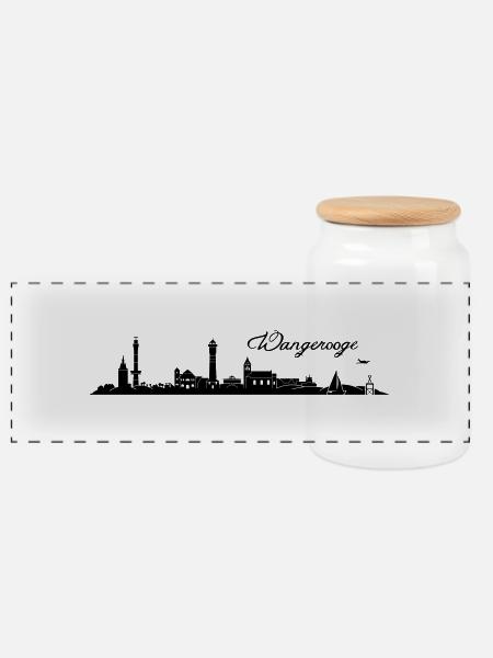 Wangerooger Skyline - Panorama Keksdose mit Holzdeckel - Weiß