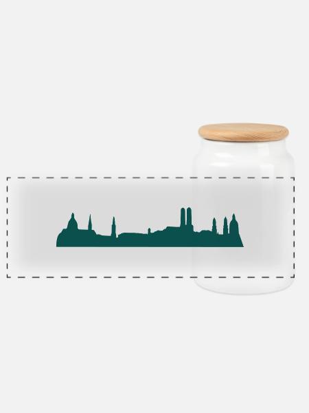Skyline München - Panorama Keksdose mit Holzdeckel - Weiß