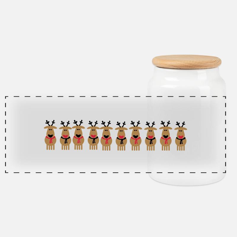Weihnachten Rentiere Crew - Panorama Keksdose mit Holzdeckel - Weiß