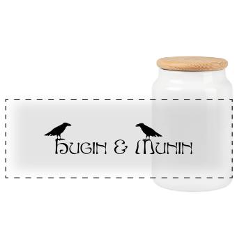 Hugin & Munin (Odin's ravens) - Panoramic Cookie Jar with Wooden Lid - white - Front
