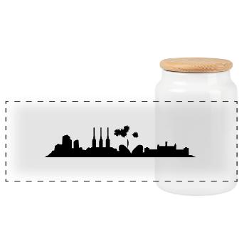 Hannover // Skyline // Silhouette // Skylineshirt - Panorama Keksdose mit Holzdeckel - Weiß - Vorne