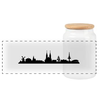 Skyline Bremen - Panorama Keksdose mit Holzdeckel - Weiß - Vorne