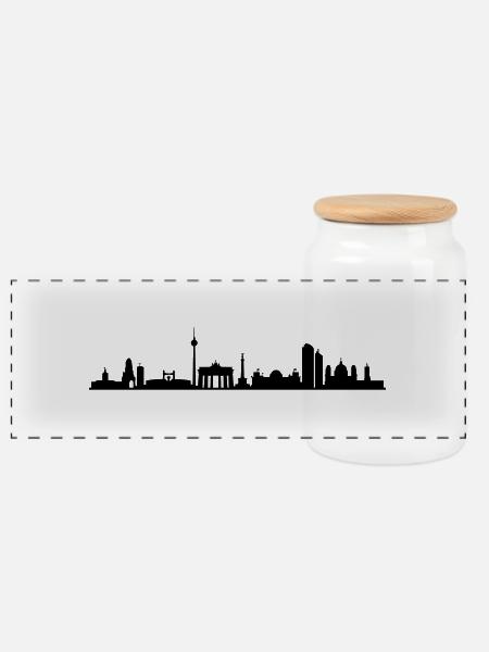 Skyline Berlin - Panorama Keksdose mit Holzdeckel - Weiß