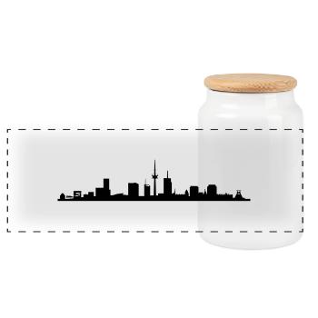 Skyline Essen NRW - Panorama Keksdose mit Holzdeckel - Weiß - Vorne