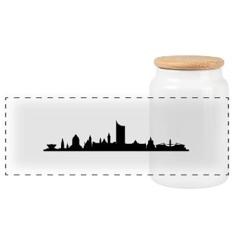 Skyline Leipzig - Panorama Keksdose mit Holzdeckel - Weiß - Vorne