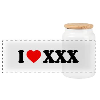 I love xxx - Panoramic Cookie Jar with Wooden Lid - white - Front