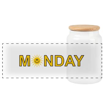 Monday - Panoramic Cookie Jar with Wooden Lid - white - Front