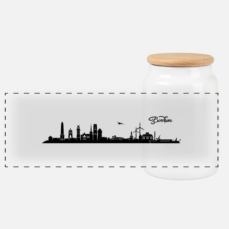 Borkumer Skyline - Panorama Keksdose mit Holzdeckel - Weiß
