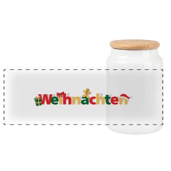 Weihnachten Schriftzug - Panorama Keksdose mit Holzdeckel - Weiß - Vorne