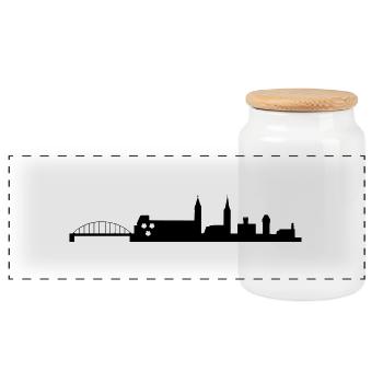 Skyline Moosburg 2 - Panorama Keksdose mit Holzdeckel - Weiß - Vorne