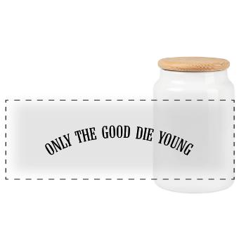 only_the_good_die_young_vec_1de - Panorama Keksdose mit Holzdeckel - Weiß - Vorne