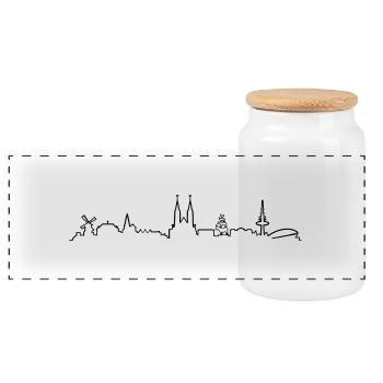 Skyline Bremen Silhouette - Panorama Keksdose mit Holzdeckel - Weiß - Vorne