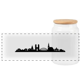 Skyline Saarbrücken Silhouette - Panorama Keksdose mit Holzdeckel - Weiß - Vorne