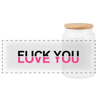Fuck You - Love You - Panorama Keksdose mit Holzdeckel - Weiß - Vorne