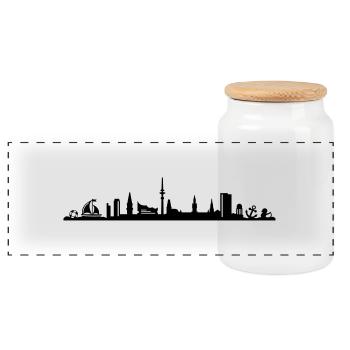 Skyline Hamburg Strand - Panorama Keksdose mit Holzdeckel - Weiß - Vorne