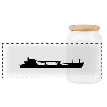 Cargo Ship - Panoramic Cookie Jar with Wooden Lid - white - Front