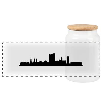 Skyline Chemnitz - Panorama Keksdose mit Holzdeckel - Weiß - Vorne