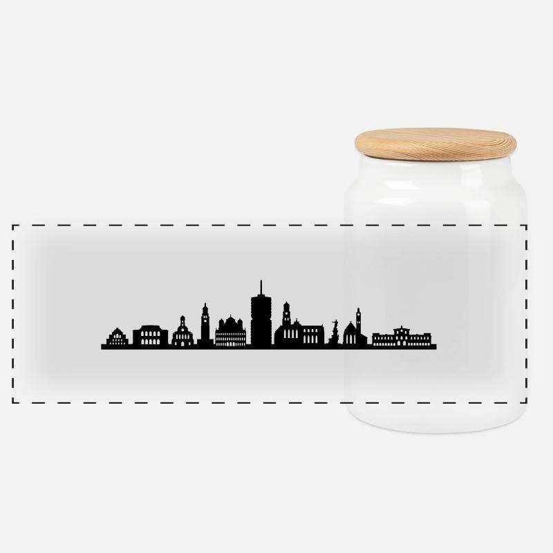 Skyline - Augsburg - Panorama Keksdose mit Holzdeckel - Weiß