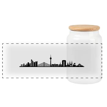 Skyline - Düsseldorf - Panorama Keksdose mit Holzdeckel - Weiß - Vorne