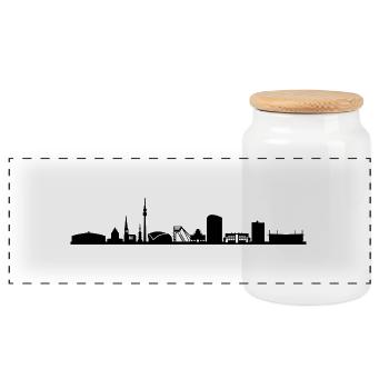 Skyline - Dortmund - Panorama Keksdose mit Holzdeckel - Weiß - Vorne